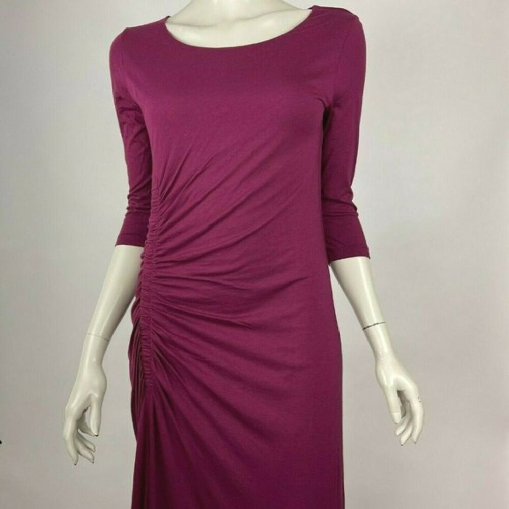Peruvian connection Ruched Maxi Dress Round Neck Stretch Pima Cotton Women Small